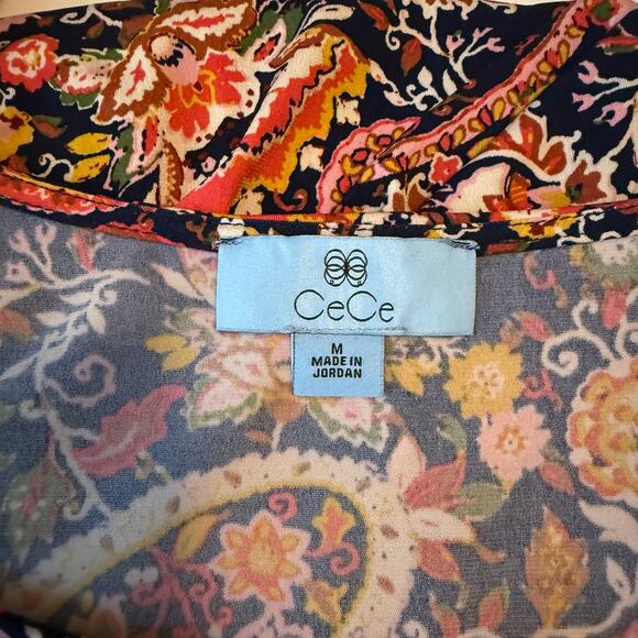 CeCe Womens Paisley Print Top Shirred Sleeve Navy Blue Medium - Picture 5 of 6